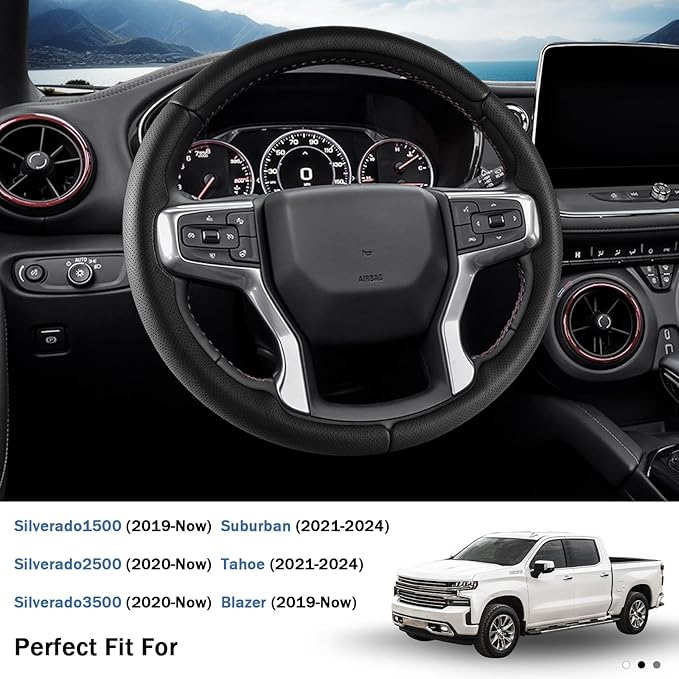 Steering Wheel Cover for Chevy Silverado 1500 2019-Present/ 2500 3500 2020-Present/Blazer 2019-Present (Gasoline Models)/ Suburban Tahoe 2021-2024, Car Steering Wheel Cover Accessories for Chevrolet