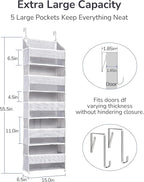 ULG 1 Pack Over Door Organizer with 5 Large Pockets 10 Mesh Side Pockets, Upgraded Linen Texture Over The Door Storage, 44 lb