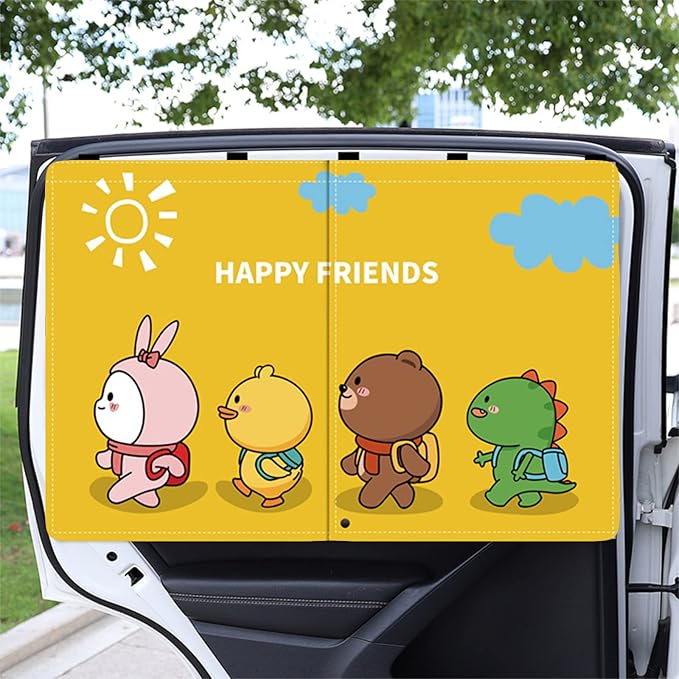Car Sun Shade for Baby - EOHMAK Car Side Window Sun Shade Cover Upgrade Double Opening Car Interior Curtain Sun Blocker Blind (Go to School, 2 Pack)