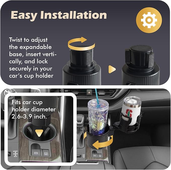 Car Cup Holder Expander, 2 in 1 Extra Cup Holder for Car, Double Automotive Holder Extender Adapter, Compatible with Hydro Flask, Yeti, Nalgene, 32/40 oz Large Bottles Drinks Mugs, OtterVerz 11