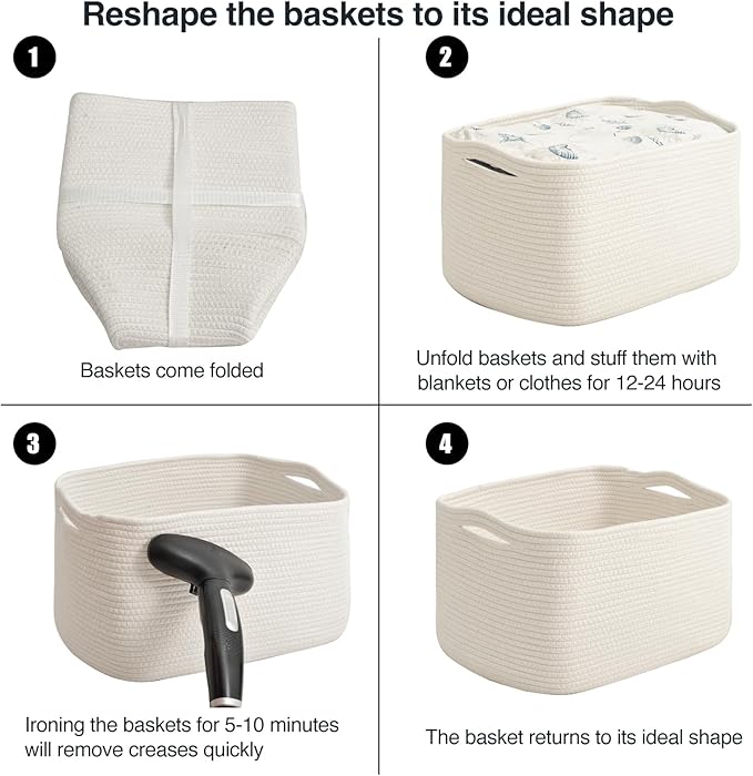 ICERZCZ Large Storage Baskets for Organizing Shelves, Woven Cotton Rope Bins for Baby Nursery Organization, Book Toy Towel Or