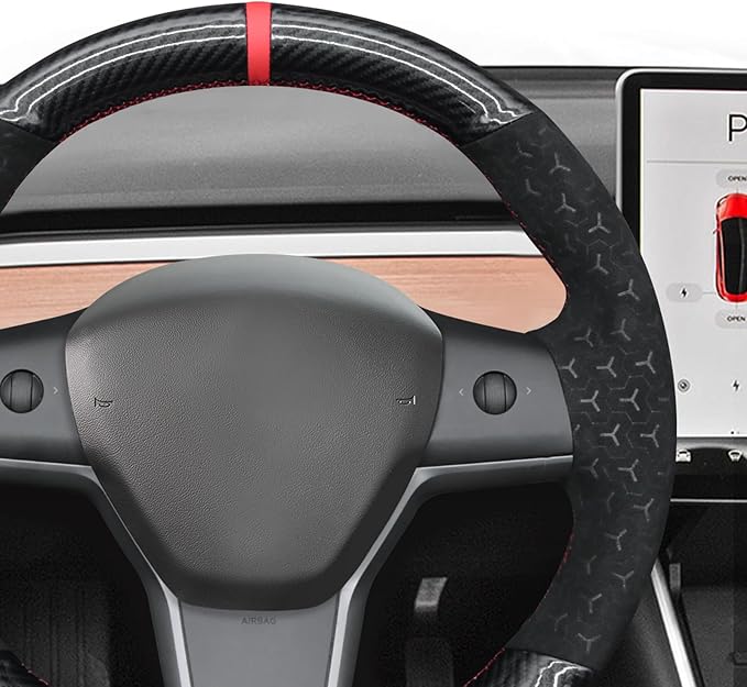 MEWANT Hand Stitched Steering Wheel Cover for Tesla Model 3 2017-2023 / Model Y 2020-2023 for Tesla Model 3/Y Accessories