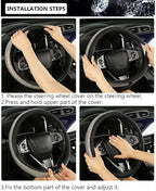 Bling Dianmond Leather Steering Wheel Cover for Women Girls with Crystal Rhinestones, Universal Fit 14.5“-15” in Car Steering Wheel Cover Accessories