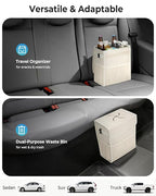 Corduroy Car Trash Can with Lid and Mesh Pockets - Leakproof Organizer,Multipurpose Waterproof Garbage Can/Trash Bin for Car(Off-White-2 Gallons)