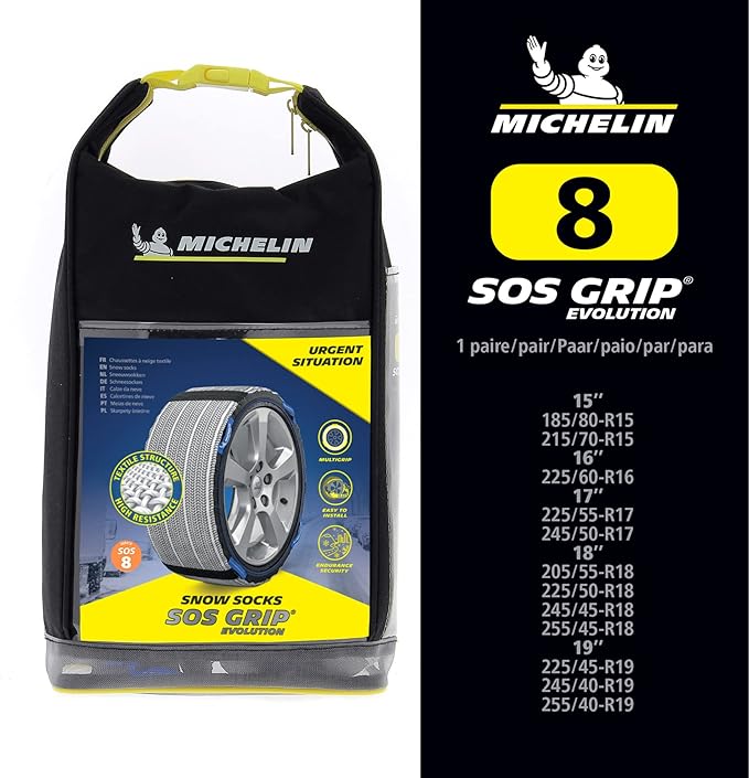 MICHELIN SOS Grip Evolution 8 Textile Snow Socks, Emergency Snow Chains for Cars, Quick and Easy Assembly, Perfect Hold on Sn