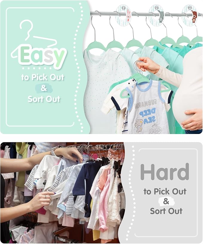 VIS'V Baby Hangers, 11 Inch Velvet Kids Hangers with 6 Pcs Clothes Size Dividers, Infant Toddler Nursery Closet Organization,