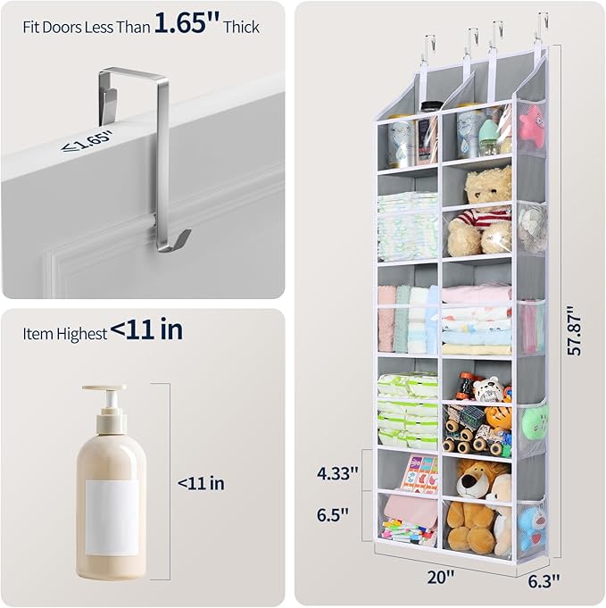 Yecaye 80lb Clear Door Hanging Yarn Storage Organizer, 10 Large Plastic Pockets & 10 Mesh Pockets Over The Door Crochet Organ