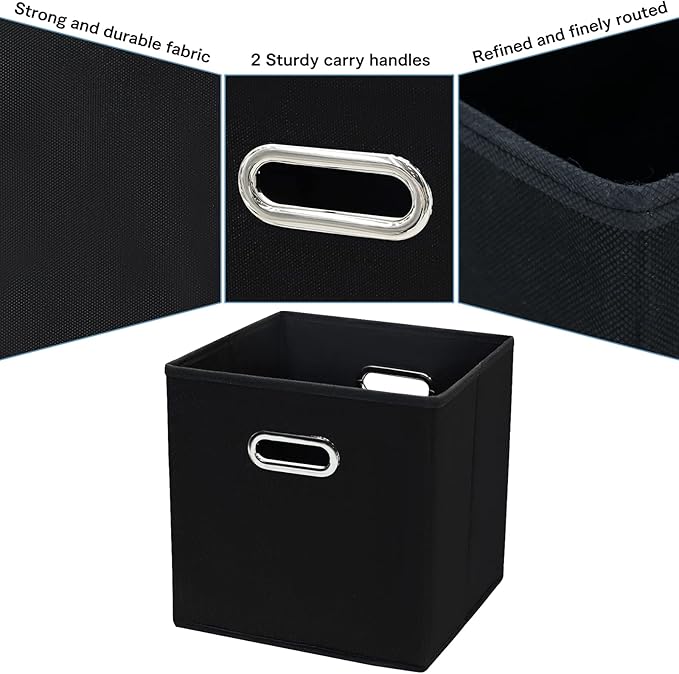 Black Fabric Cubby Storage Bins,13x13x13 Inches ,Cube Organizer Bin Foldable Storage Boxes with Dual Handles Fabric Organizer