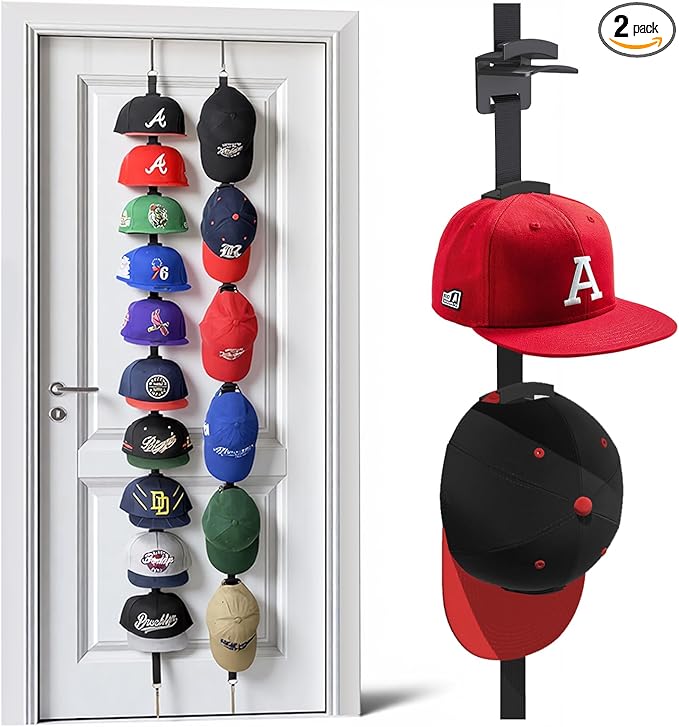 Aoodaily Hat Rack for Door - Two-Way Hanging Caps with Display Hooks and Hanger, Hat Organizer for Baseball Caps, Over the Do