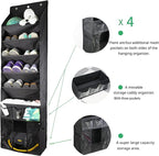 3in1 Over The Door Shoe Organizer with 5 Slanted Compartments,Removable Storage Bin & Transparent Pockets,Thickened Waterproo