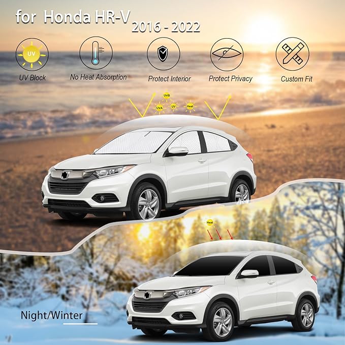 KMF 6pcs Thicken Sun Shades for Honda HR-V 2016-2022 Accessories (LX, EX, EX-L, Sport, Touring), HRV Sunshade Full Car Window Covers for Windshield Side Rear, UV Block and Blackout for Camping Outdoor