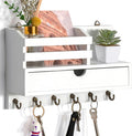 dreampossible Key and Mail Holder for Wall, Mail Organizer Wall Mount with 6 Hooks and Storage Drawer, Wooden Key Rack Hanger