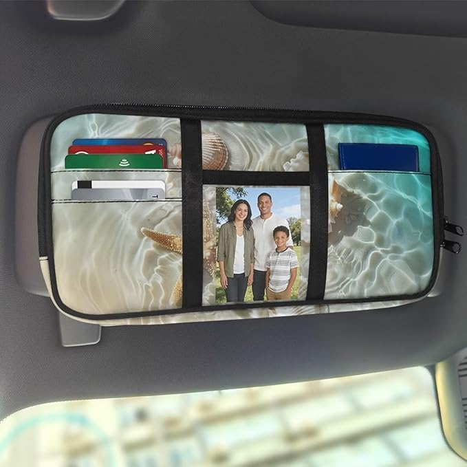 Cute Starfish Car Sun Visor Organizer with Card Holder Sun Visor Organizer Fashion Car Interior Accessories Easy to Store Universal for Cars SUV