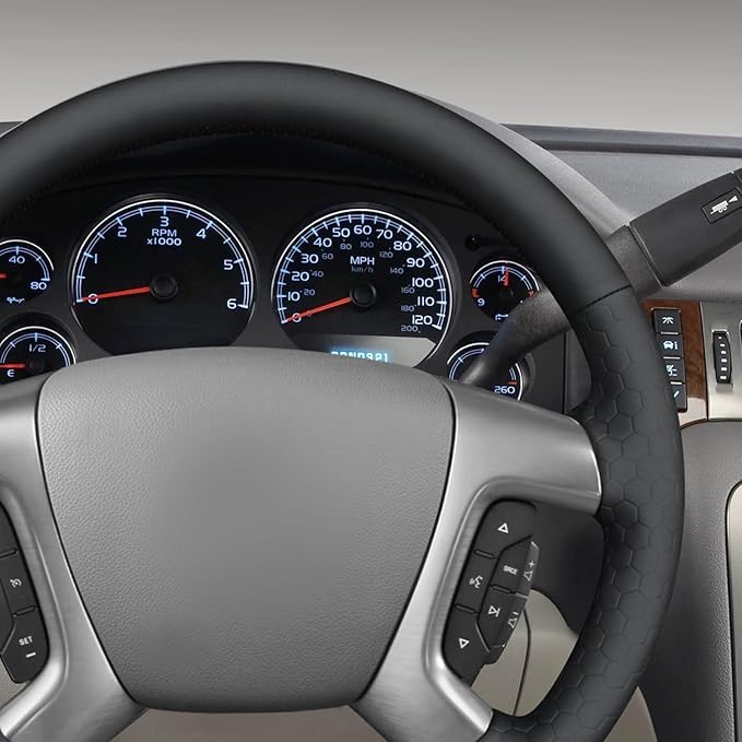 MEWANT DIY Hand Stitch Steering Wheel Cover for Chevy Silverado 1500 Avalanche Hive Embossed Faux Leather Steering Wrap