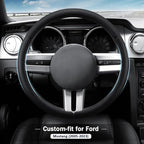 Leather Steering Wheel Cover for Ford Mustang 2005-2023, Anti-Slip and Breathable Segmented Design,Thin Car Interior Accessories,Car Steering Wheel Cover for Men Women(Black Hole)