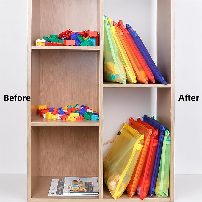 10 Pack 5 Color Mesh Zipper Pouch Bags, Nylon Puzzle Building Block Sets Toy Storage & Organization, Breathable See Through A