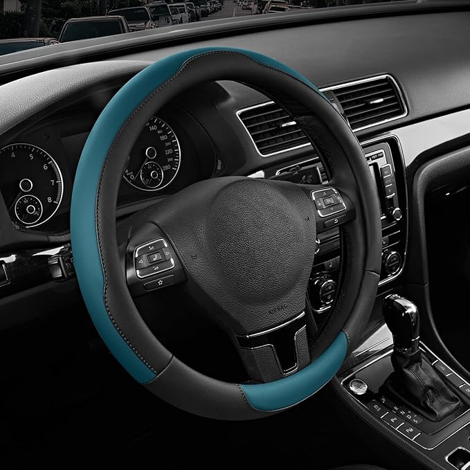 Road Comforts Steering Wheel Cover, Breathable Anti-Slip Leather Steering Wheel Cover, Universal Fit 14.5–15 Inch, Comfortabl