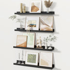Fun Memories Picture Ledge Shelves Set of 4, 24 Inch Rustic Wall Mounted Floating Shelves with Lip for Home Storage and Décor