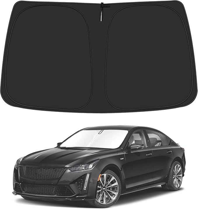 Windshield Sun Shade for 2020-2025 Cadillac CT5 Accessories, Foldable Window Sunshade Sun Visor Protector, Front Windshield Sunshade Sun Shield Blocks UV Rays Heat