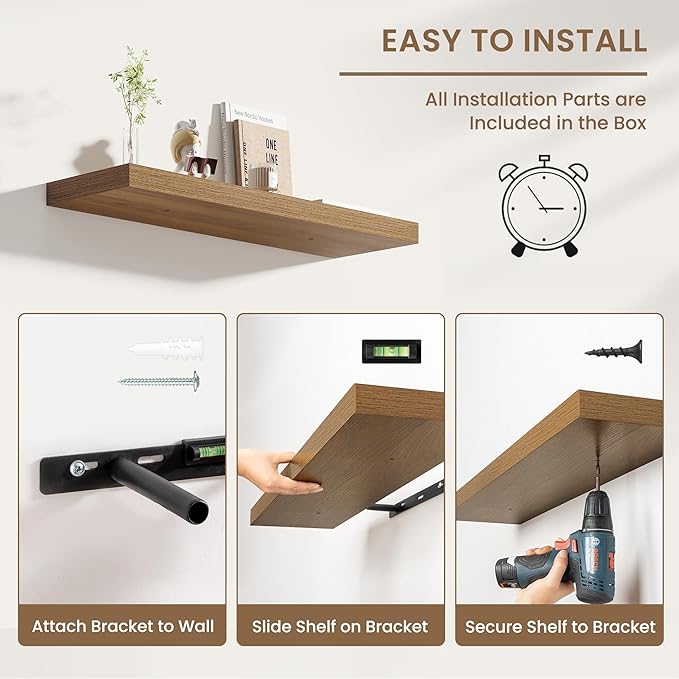 Dreamland Deep Floating Shelves, 8" Deep Long Shelves Set of 2, 40 Inches Floating Shelf for Wall,Large Display & Storage She