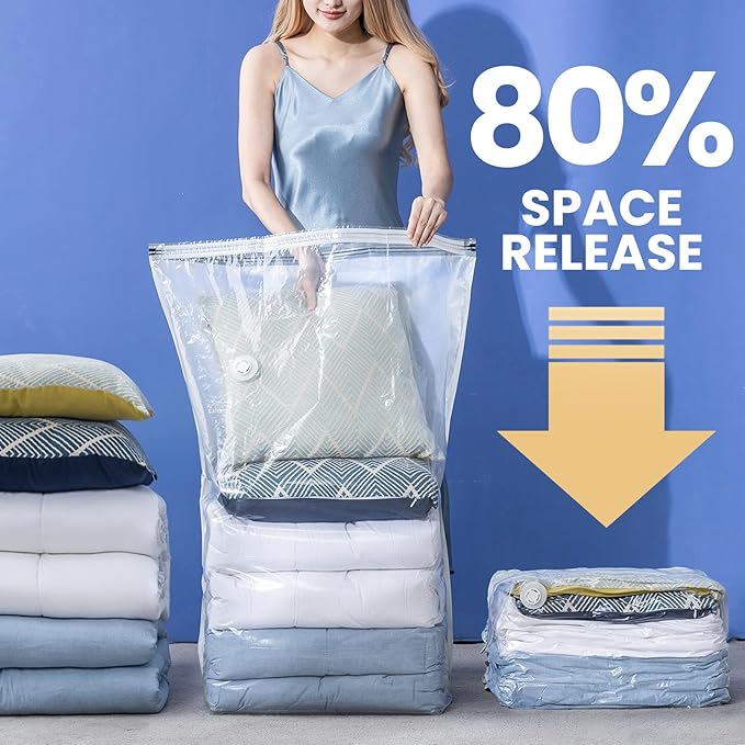 6 Pack Vacuum Storage Bags, Jumbo Cube 31x40x15 Inch, Extra Large Vacuum seal Bgas for Comforters, Blankets, Pillow, Quilts, 