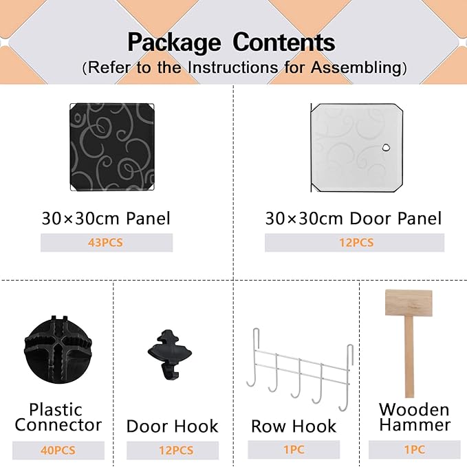 C&AHOME Cube Storage Organizer with Doors, 12-Cube Shelves, Closet Cabinet, DIY Plastic Modular Bookshelf Ideal for Bedroom, 