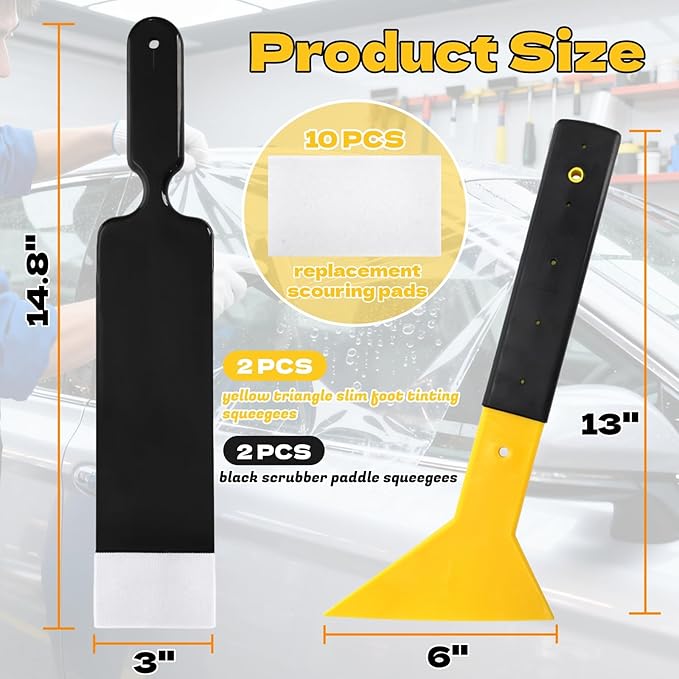 4 Pieces Window Tint Tools, Long Handle Bulldozer Squeegee Scrubber Paddle Squeegee, Auto Flat Window Film Installation Cleaning Tool for Car Front Windows Rear Glass