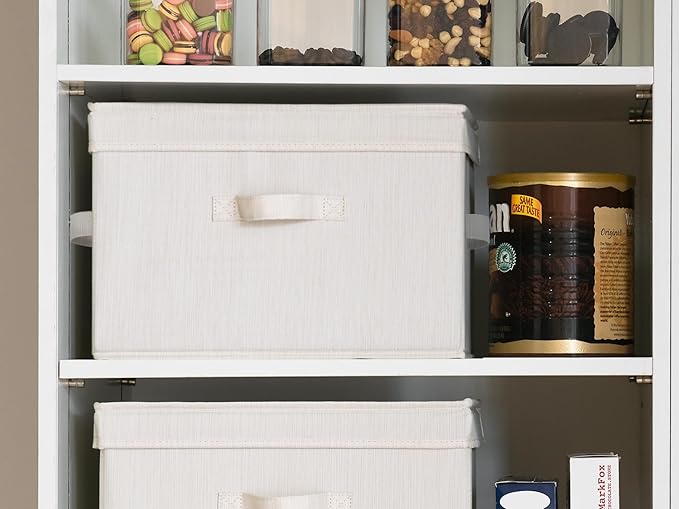 StorageWorks Fabric Storage Bins with Lid, Decorative Storage Boxes for Shelves, Stackable Closet Organizer Basket with Handl
