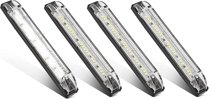 Partsam 4pcs 6" White 12 Led Utility Strip Light Boat Marine Light Bar Trailer Truck RV Camper Caravans Thin led Side Marker Clearance Lights, 6 Inch Under Hood Lights Dome Light Step Lighting