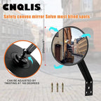 CNQLIS 8 Inch Convex Mirror Outdoor with Adjustable Wall Fixing Bracket,Blindspot Traffic Mirror for Driveway Garage Park Outdoor Wide Angle View Curved Security Blind Spot Mirrors