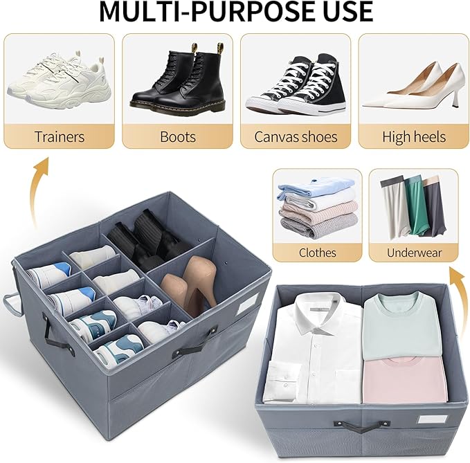 Shoe Storage Organizer for Closet Fits 16 Pairs, 1 Pack Shoes Boxes with Transparent Cover and Sturdy Handles, Shoe Storage B