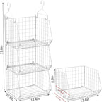 X-cosrack 3 Tier Foldable Closet Organizer, Clothes Shelves with 5 S Hooks, Wall Mount&Cabinet Wire Storage Basket Bins, for 