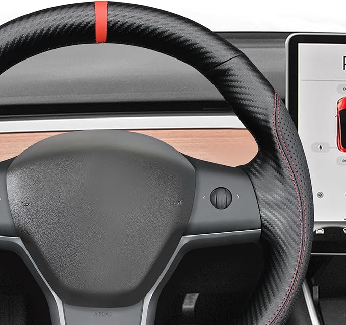 MEWANT Hand Stitched Steering Wheel Cover for Tesla Model 3 2017-2023 / Model Y 2020-2023 for Tesla Model 3/Y Accessories