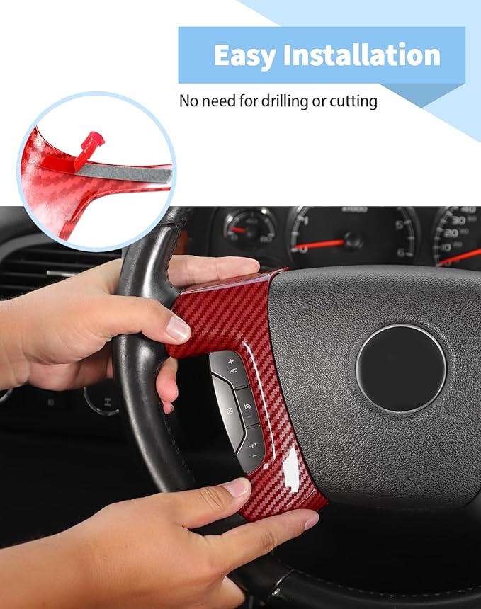Voodonala Red Carbon Fiber Steering Wheel Panel Trim Cover Compatible with Chevy Silverado/Tahoe/Suburban/Avalanche/Escalade/GMC-Yukon/GMC-Sierra 2007 2008 2009 2010 2011 2012 2013