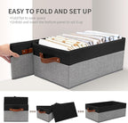 3 Pack Large Capacity Storage Bins Closet Organizer for Shelves, Fabric Closet Storage Baskets Boxes with Leather Handles for