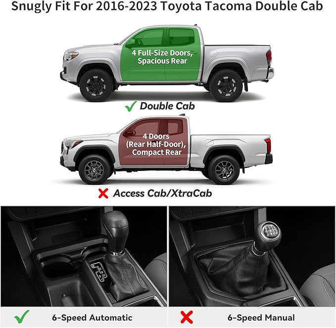 YITAMOTOR Floor Mats for Toyota Tacoma 2016-2023 Double Cab Automatic, Custom Fit All Weather Anti-Slip TPE Rubber Mat, Toyota Tacoma Accessories SR/SR5/TRD/Limited/Trail Floor Liner, 1st & 2nd Row