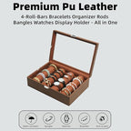 Bracelets Organizer Rods Bangles Display Holder, Clear See through Lid Leather Velvet Jewelry Storage Box Case for Women, 4 R