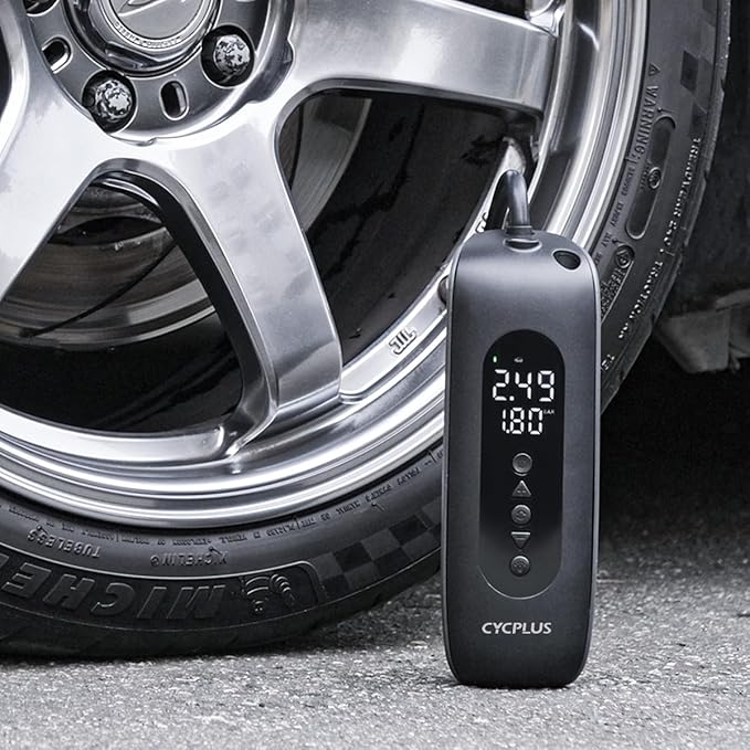 CYCPLUS Tire Inflator Portable Air Compressor, Cordless 150PSI Portable Air Pump with Accurate Pressure Dual LED Display, 2X Fast Inflation for Cars, Bikes,Motorcycle Tires, Balls, Dual-Use Type AL2