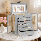 AKOZLIN 6-Tier Jewelry Box Organizer Functional 5 Drawers Leather Jewelry Storage Case for Women Girls Ring Necklace Earring 