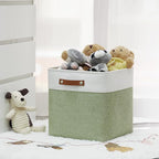 HNZIGE Foldable Storage Cubes & Baskets (3 Pack) - 13 Inch Storage Bin with Leather Handles for Toys, Clothes, Kids (White & 