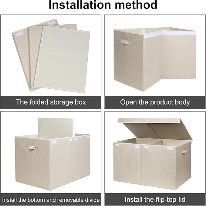 popoly 122L Large Toy Box Chest with Lid, Foldable Toy Storage Organizer Bin Boxes with Removable Divider for Kids, Boys, Gir