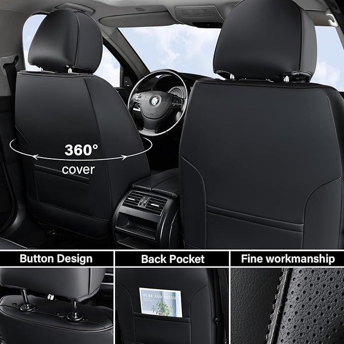 Coverado Car Seat Cover, Front Seat Cover, 2 Pack Universal Seat Covers for Cars, Breathable Nappa Leather Seat Cover, Waterp