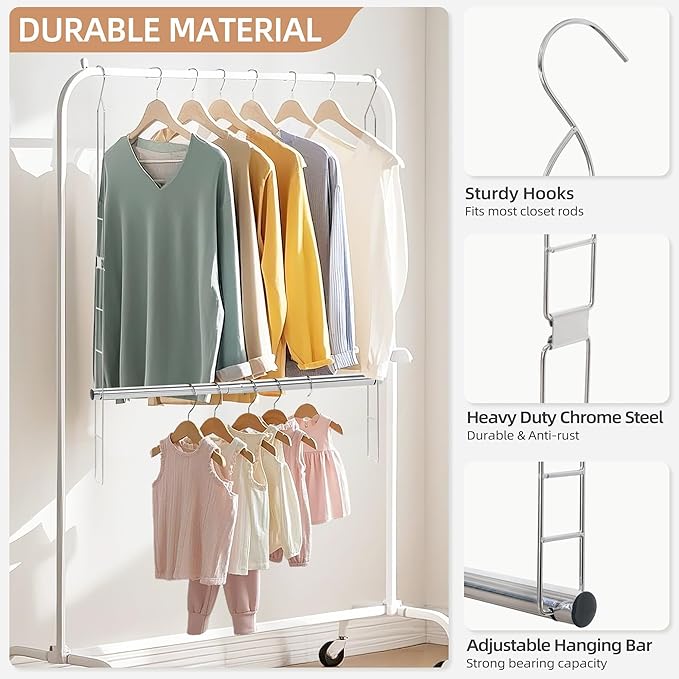 STORAGE MANIAC Hanging Closet Rod, Adjustable Width and Height Closet Hanging Organizer, Space-Saving Clothes Hanging Bar, Cl