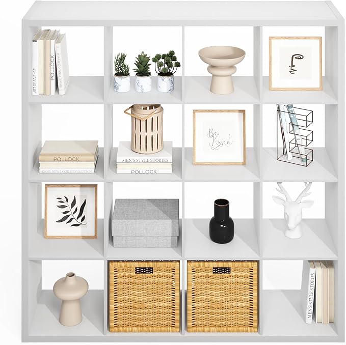Furinno Simple Cube Storage Organizer, 16-Cube Display Shelf, Open Back Shelving Unit, Storage Shelves, Extra Thick Frame, fo