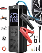 Jump Starter with Air Compressor, 6000mAh 150PSI Battery Jumper Starter Portable, 14.8V Jump Box Car Battery Jump Starter with Smart Jumper Cables, LED Light, LCD Display