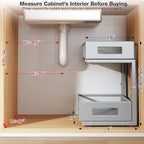 1 Pack 17IN Depth Under Sink Organizer, 2-Tier Pull Out Cabinet Organizer With Smooth Circular Rail, Large Capacity Metal Mes