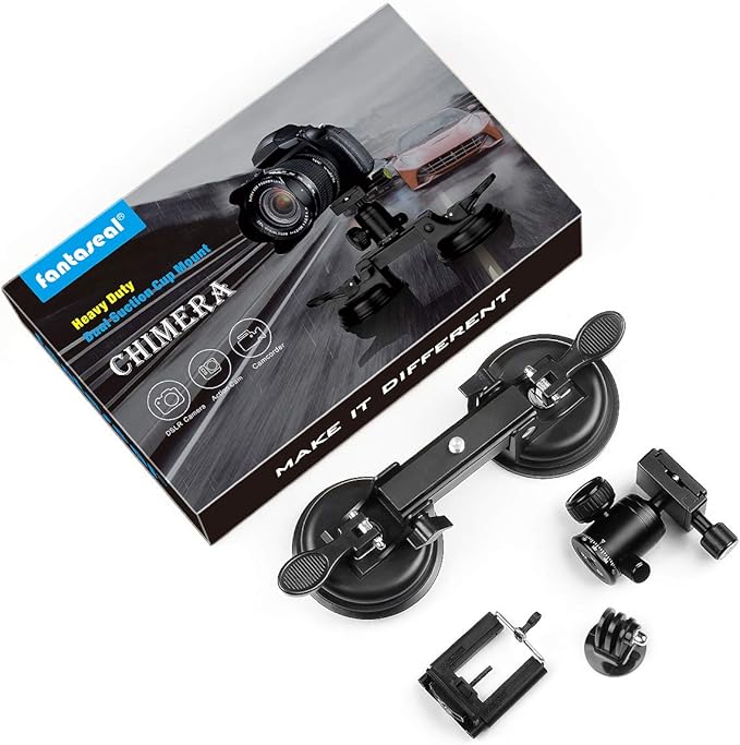 Professional Heavy Duty (20 lbs Load) DSLR Mirorrless Camera Suction Cup Car Mount Camcorder Vehicle Holder w/ 360°Panorama Ball Head + Quick Release Plate Compatible with Nikon Canon Sony RED BM