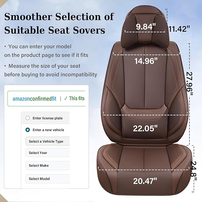 Coverado Front and Back Seat Covers 5 Pieces, Waterproof Nappa Leather Auto Seat Protectors Full Set with Head Pillow, Univer