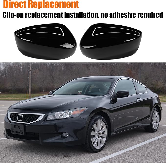 Yumzeco 2PCS Compatible with Honda Accord Side Mirror Cover Trim 8th Gen 2008 2009 2010 2011 2012, Driver and Passenger Side Door Rearview Mirror Caps for Honda Accord W/O Light Hole - Glossy Black