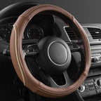 CAR PASS Brown Delux Leather Steering Wheel Cover, Universal Fit for Suvs,Sedans,Vans,Small Trucks for 14.5" to 15"(Brown & B